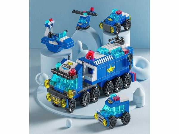 Jeu Blocs - Construction 6 en 1 Véhicules Police – 138 Pièces - Kit Complet