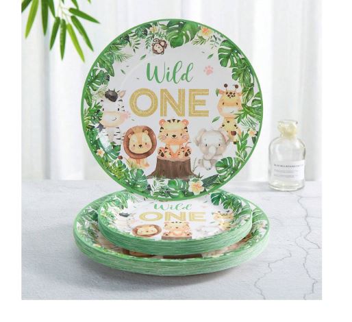 Set vaisselle jetable – Thème jungle, assiettes 7/9 pouces