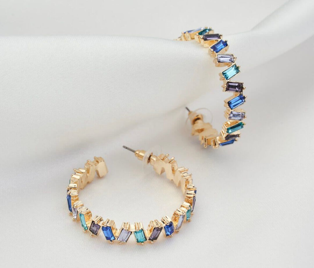 Boucle d'oreille en cercle motif PIERRE Bleu