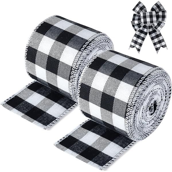 Ruban d'emballage 19 yards avec bords câblés, pour festival et maison (noir et blanc)
