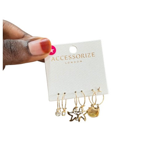 lot de 3 boucles d'oreilles pendantes dorés