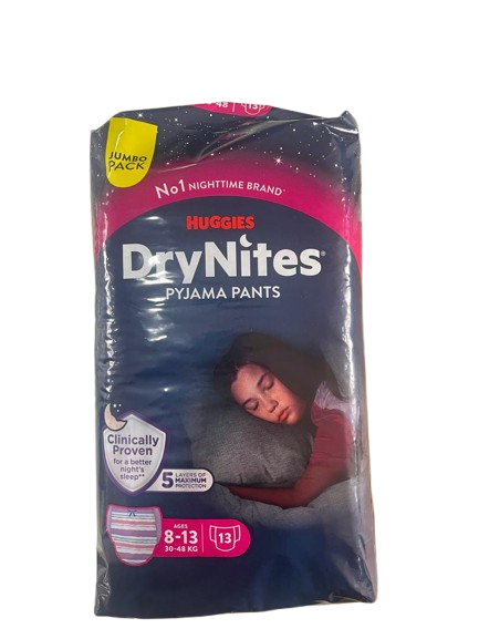 HUGGIES DryNites -  sous-vêtements de nuit absorbants pour filles, tailles 8-13 ans, (30-48 kg) - Pack de 13 couches culottes