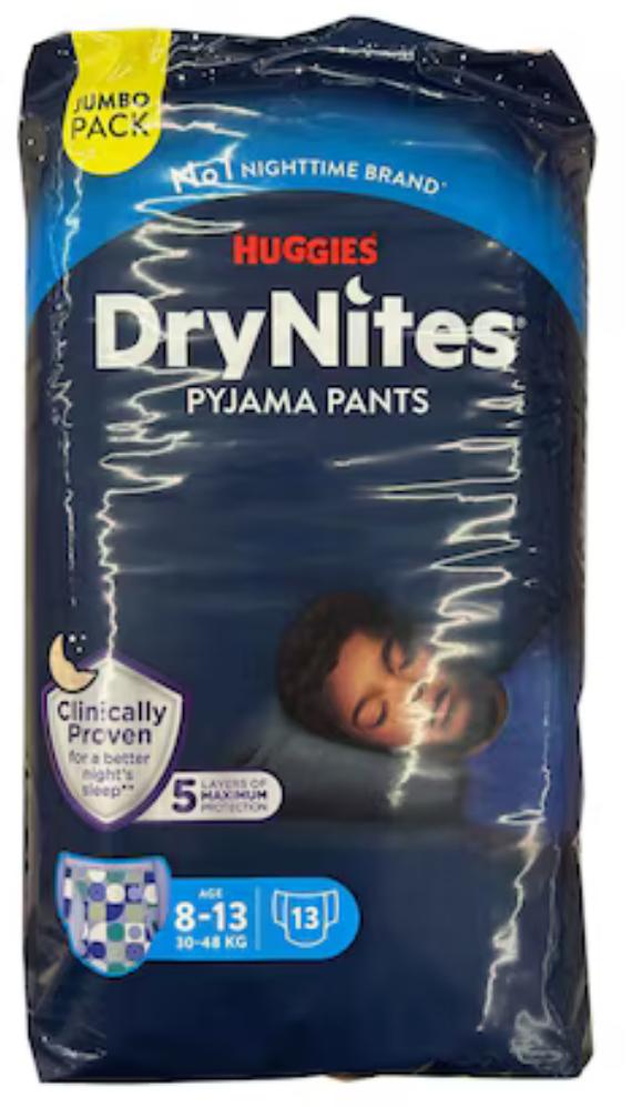 HUGGIES DryNites -  Sous-Vêtements de Nuit Absorbants  pour Garçon - Taille 8-13 ans (30-48kg) - 13 couches culottes