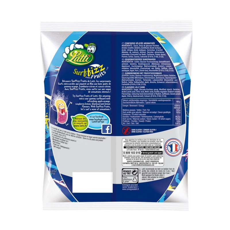 LUTTI - Bonbons Surffizz Goût Fruits Sans Gluten - 200G