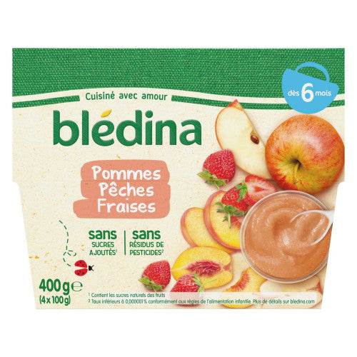 BLEDINA - 4 Coupelles Pommes peches fraise dès 8 mois - 100g