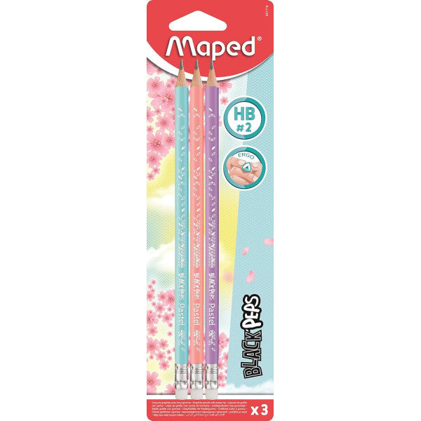 Maped Crayons graphite - HB - Avec embout gomme , lot de 3 PCS