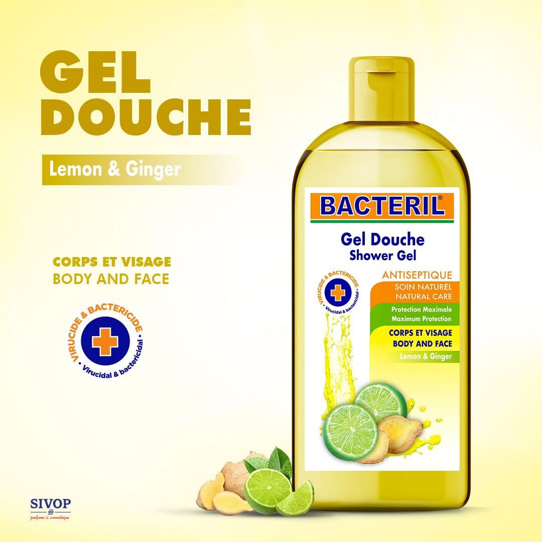 BACTERIL-Gel Douche antiseptique corps et cheveux-Lemon & Ginger 400ML