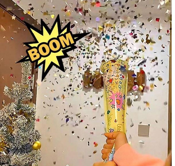 Canons à confettis surprise – 5 pièces, couleurs aléatoires