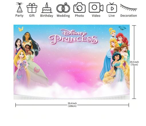 Décor de fond anniversaire – Thème princesses Disney
