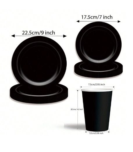 Vaisselle jetable noire – 20 assiettes en papier pour fête