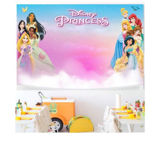 Décor de fond anniversaire – Thème princesses Disney