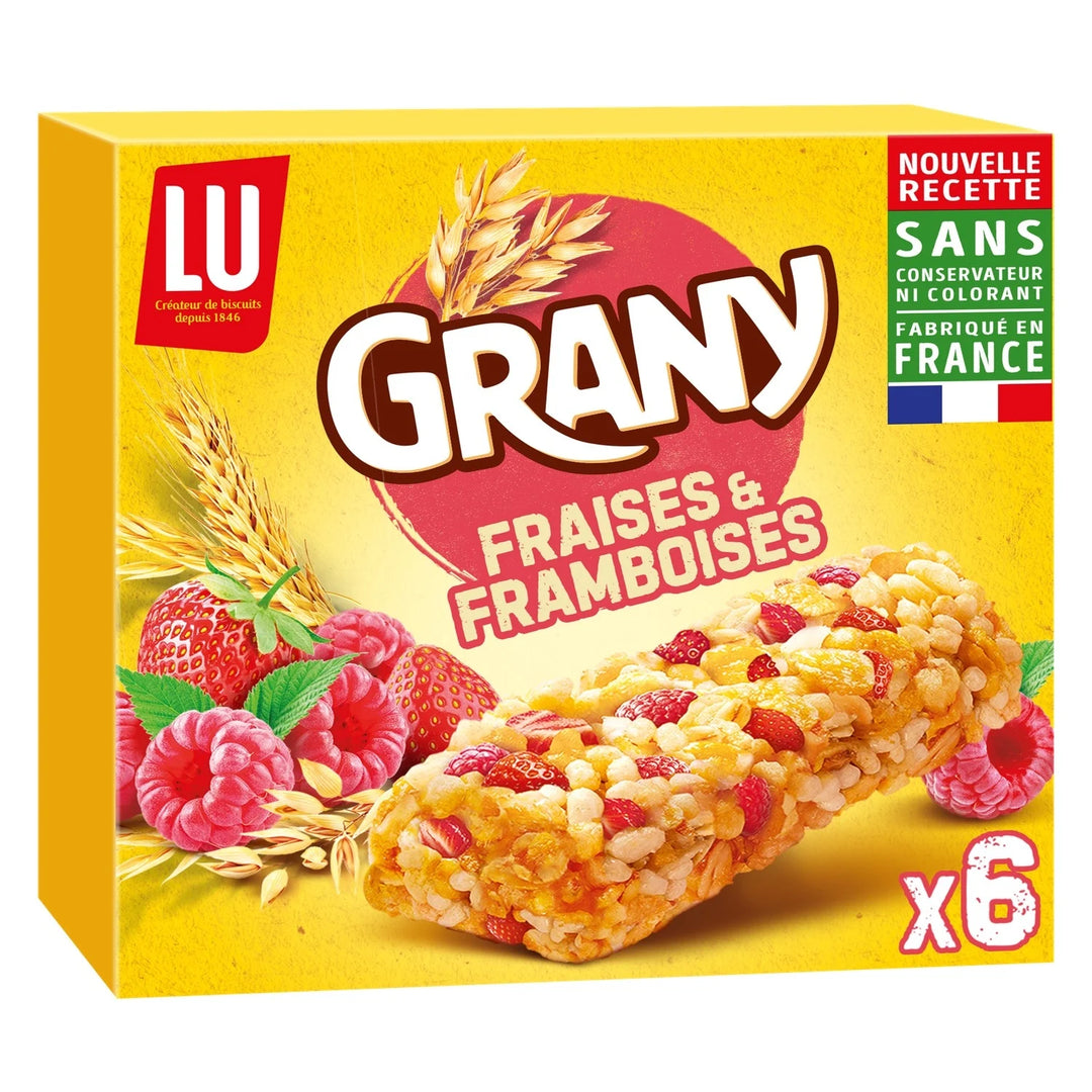 Barres de céréales Grany fraises et framboises Lu x6  108G