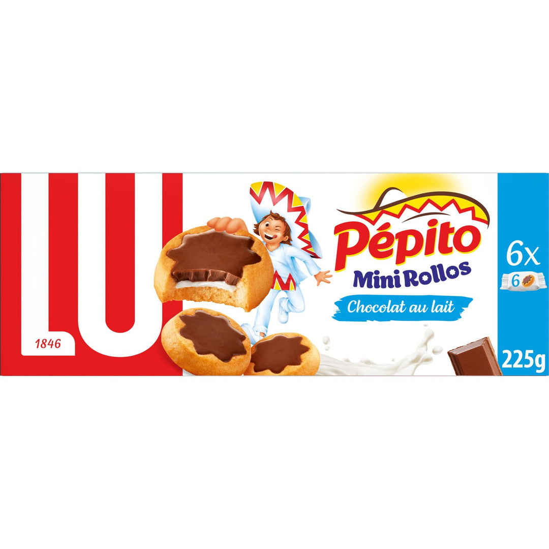 LU - Biscuits fourrés et nappés au chocolat au lait Mini Rollos Pepito - X6 - 225 g