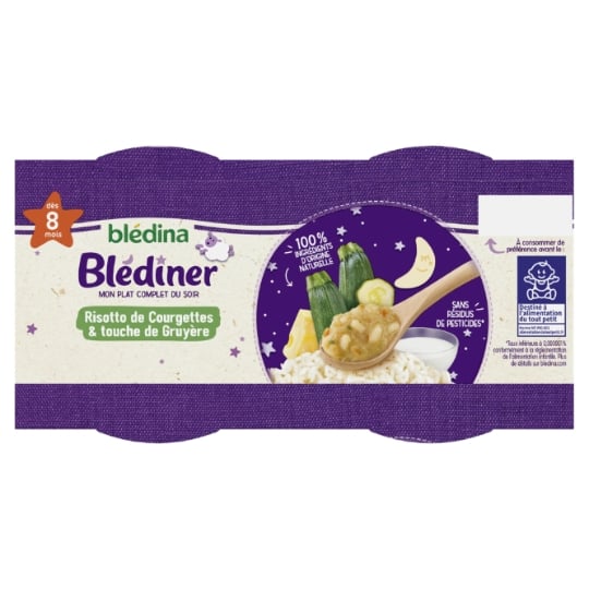 BLEDINA - Bledine - Compotes saveurs Risotto de Courgettes  et une touche de gruyère, 2X200g