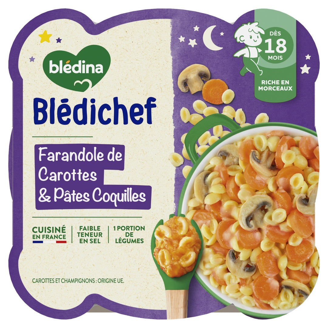 BLEDINA - Bledichef - Farandole de carottes et pâtes coquilles avec morceaux - dès 18 mois
