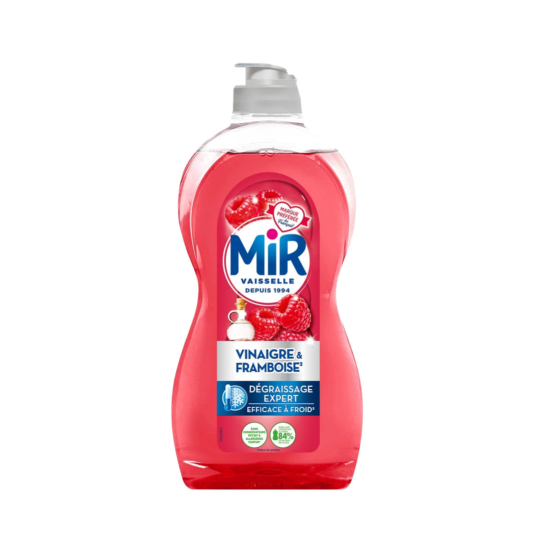 Mir - Liquide Vaisselle au Vinaigre Framboise 450ml - Efficace contre la graisse, parfum fruité