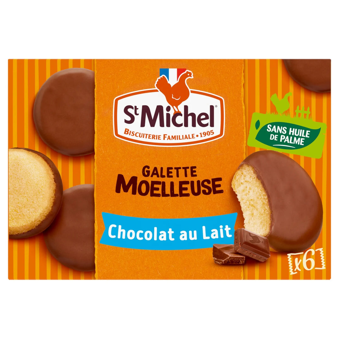 ST-MICHEL-Gâteaux Galettes Moelleuses Nappées Chocolat Au Lait le paquet de 6 gâteaux de 180g