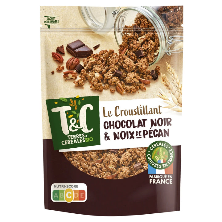 Céréales croustillantes chocolat noir & noix de pécan BIO, Terres Céréales 375G