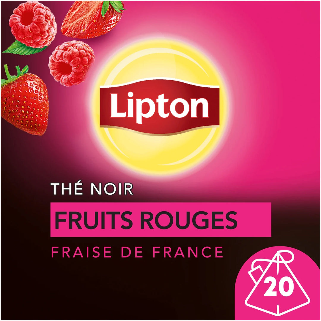 LIPTON-Thé noir fruits rouges fraises et framboise 20 sachets