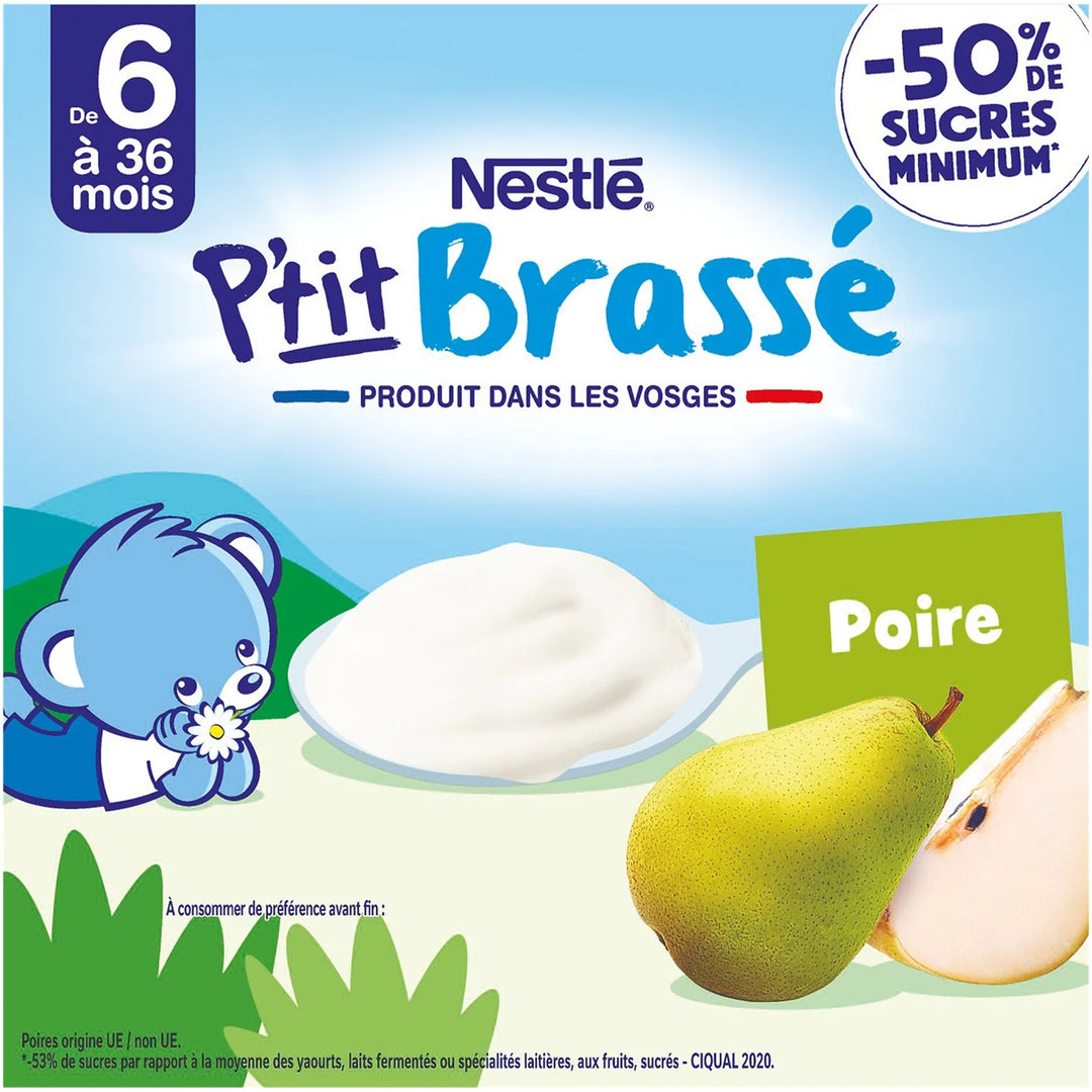 NESTLÉ - Yaourt Bébé P'tit Brassé Poire - dès 6 mois - 4 x 100g