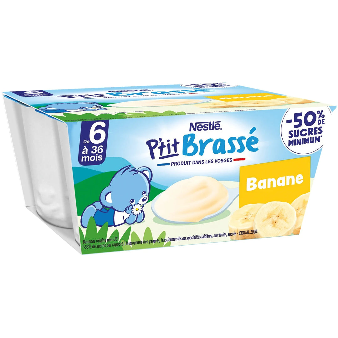 Nestlé Bébé P'tit Brassé Banane - Laitage dès 6 mois - 4 x 100g (4 Laitages )