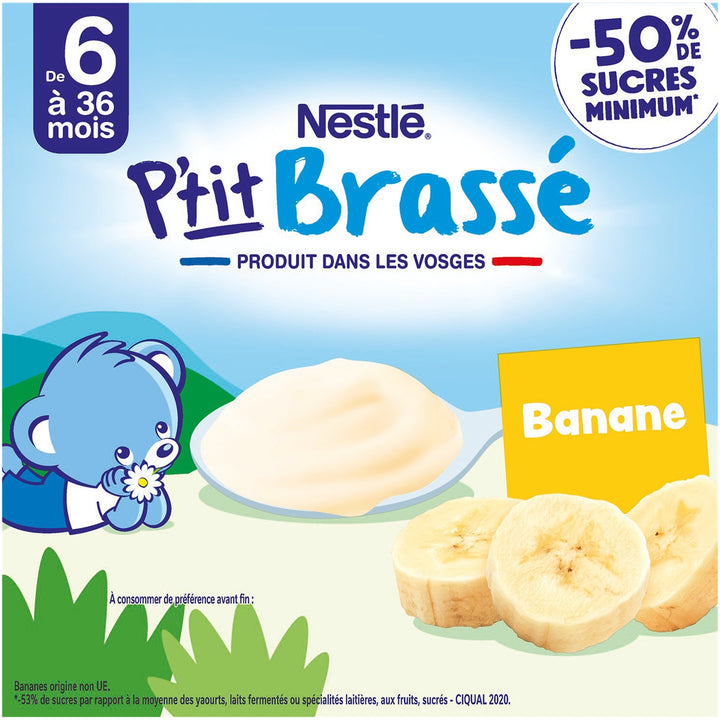 Nestlé Bébé P'tit Brassé Banane - Laitage dès 6 mois - 4 x 100g (4 Laitages )