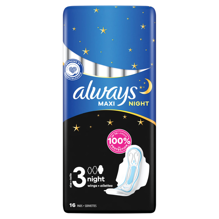 Always Maxi Nuit - (Taille 3) - 16 serviettes hygiéniques avec ailettes