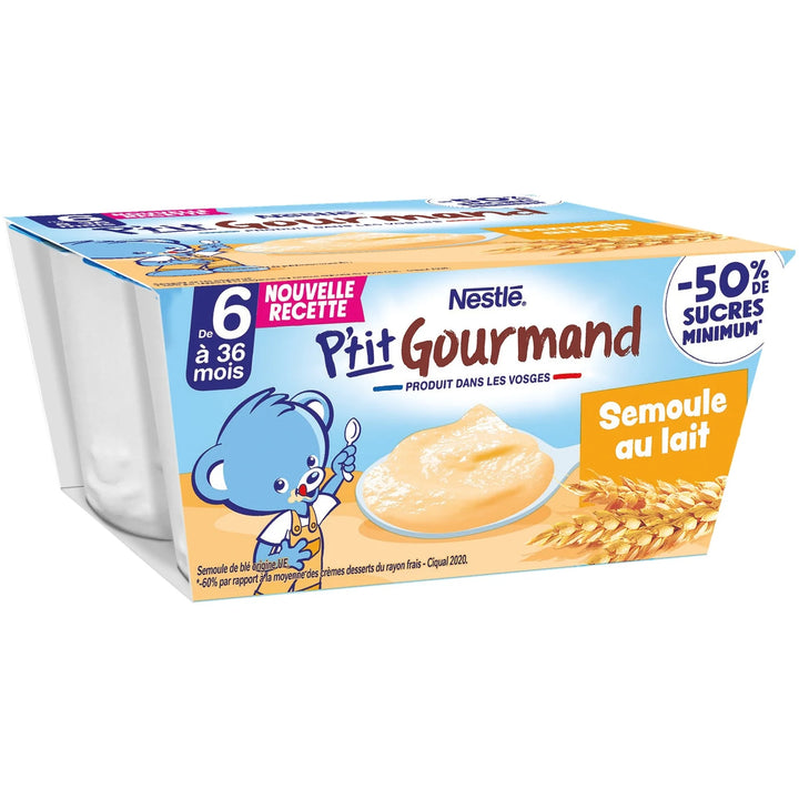 NESTLÉ - P’tit Gourmand Semoule au Lait  – Dessert Bébé dès 6 Mois – 4x100g
