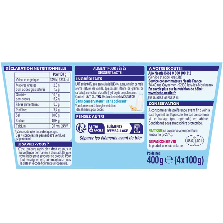 NESTLÉ - P’tit Gourmand Semoule au Lait  – Dessert Bébé dès 6 Mois – 4x100g