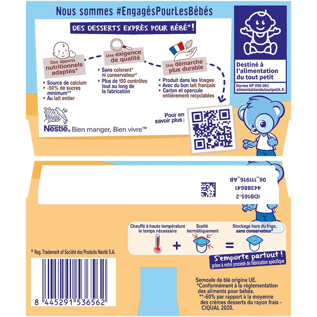 NESTLÉ - P’tit Gourmand Semoule au Lait  – Dessert Bébé dès 6 Mois – 4x100g