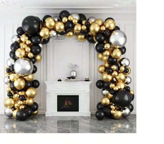 116 pièces Kit d'arche de ballons en latex noir, or et argent, convient pour les fêtes