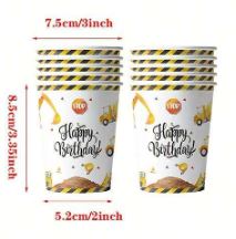 Gobelets en papier pour fête d'anniversaire thème construction jaune,20 pièces