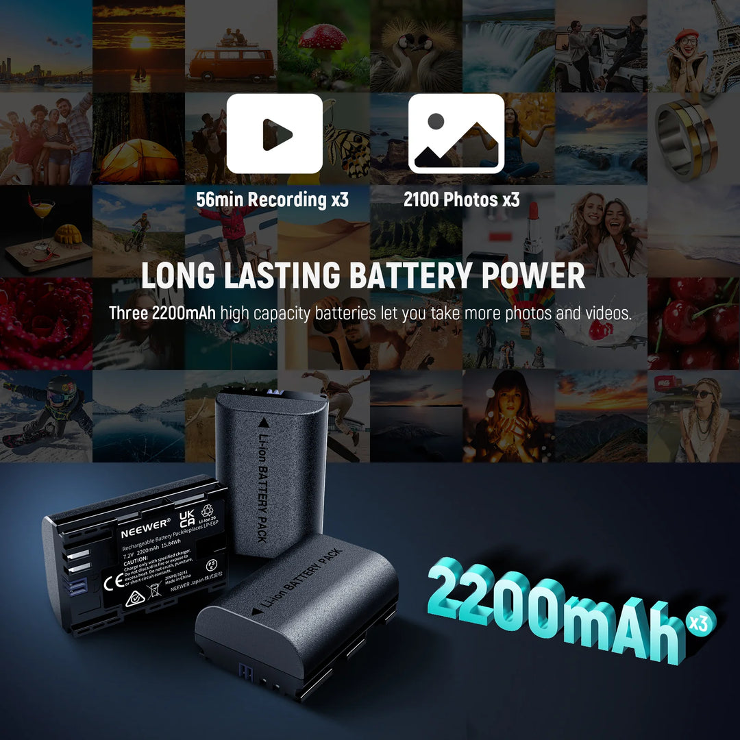NEEWER 3 Pack 2200mAh LP-E6P / LP-E6NH – Batteries de rechange pour Canon