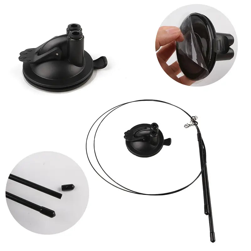 Ensemble de jouets interactifs pour chat avec oiseau réaliste, longue perche à double tige, clochette, ventouse puissante et plumes artificielles