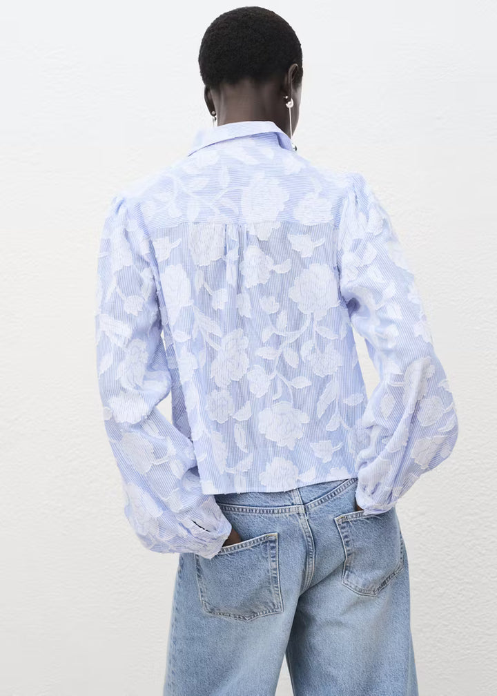 Mango - Chemise Rayée avec Détails Brodés – Taille L