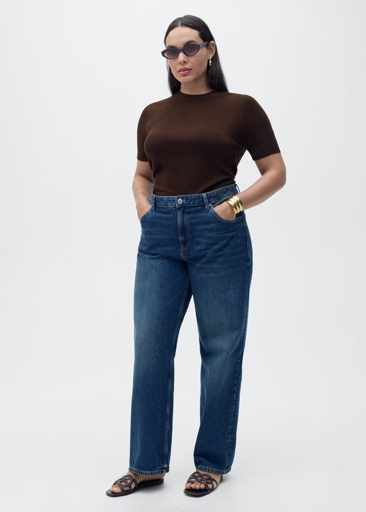 Mango - Pull-Over Femme en Maille Fine – Manches Courtes – Marron – Taille L