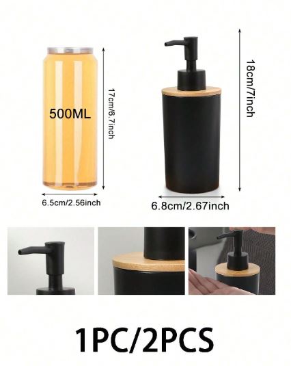 Distributeur de savon liquide avec bouchon en bois rechargeable,2 PCS