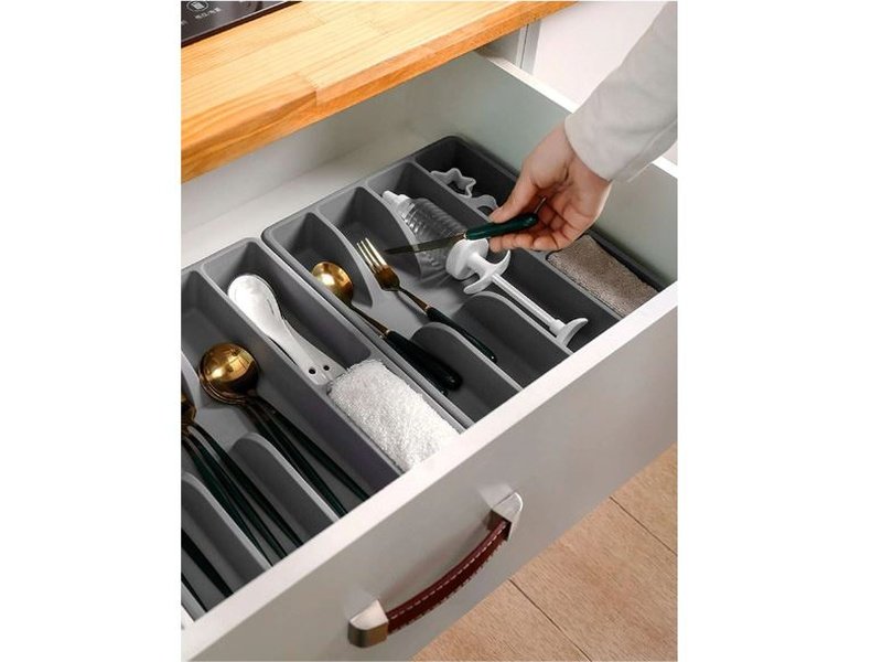 Rangement Couverts pour tiroir de cuisine, organisateur de cuisine, gris.