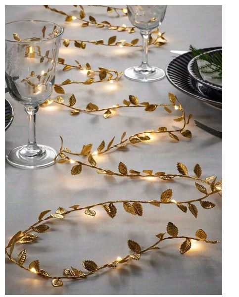 200 cm / 20 LED Guirlande lumineuse décorative en feuille dorée artificielle pour fête