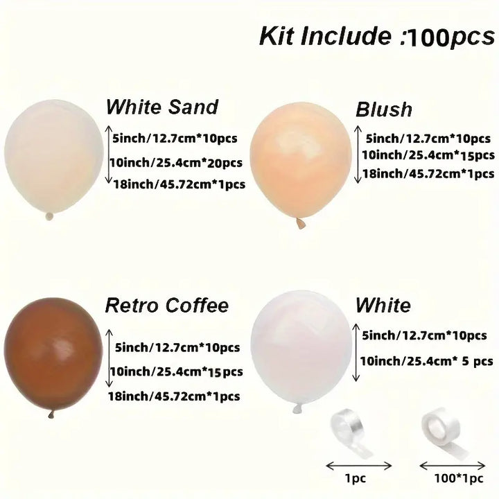 100pièces Kit d'arche de ballons en latex blanc beige et brun