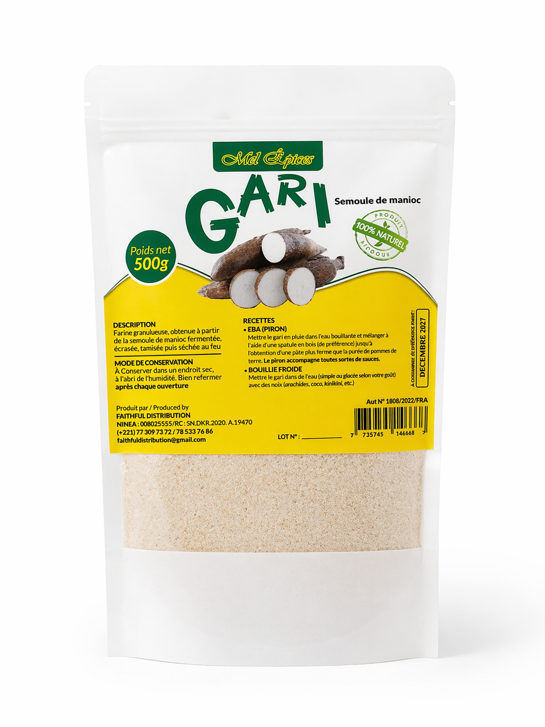 Mel Épices – Gari (semoule de manioc) - 500 g
