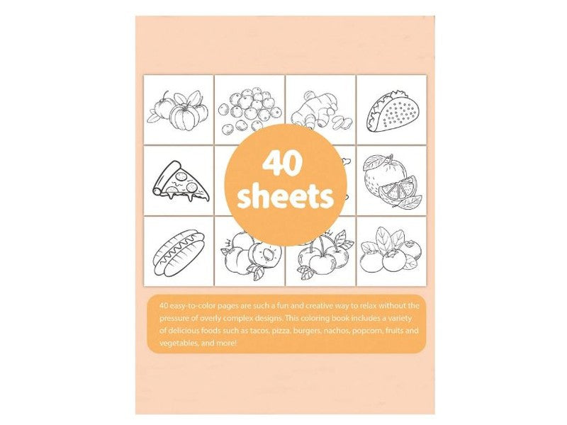 Livre à colorier créatif avec 40 pages de dessins animés de nourriture et de fruits