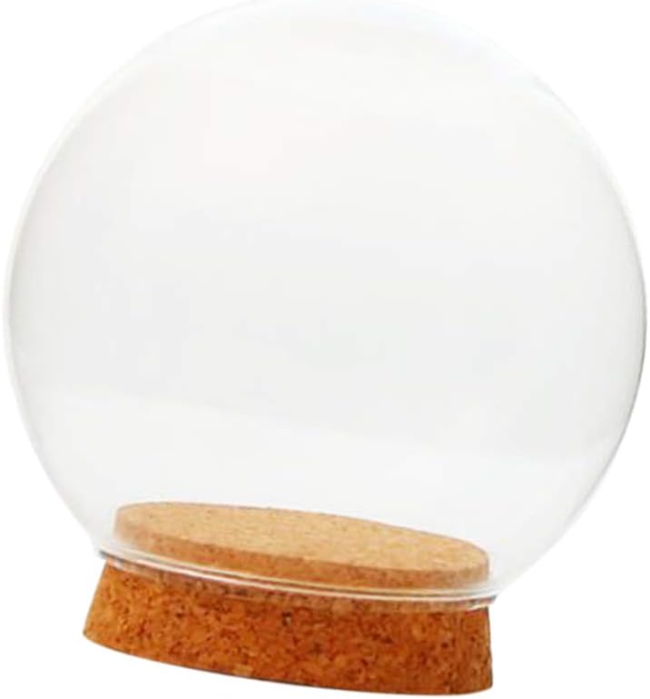 Cloche en Verre Globe Dôme Terrarium Conteneur Décor avec Base en Bois - Clair, 15cm