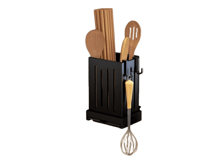 Porte-ustensiles de cuisine mural polyvalent en fer noir, design moderne
