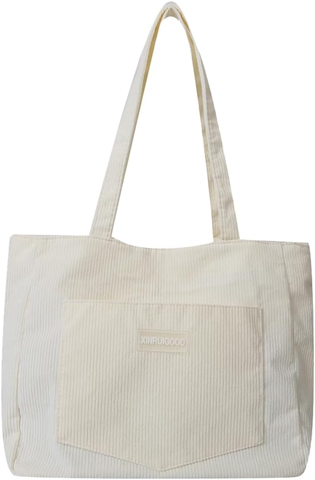 Sac à main Fiorky en velours côtelé pour femme avec poches et compartiments, sac à bandoulière grande capacité - GRIS