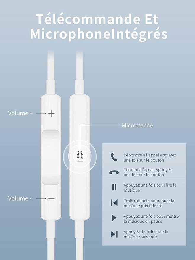 Écouteur filaire USB-C avec microphone et bouton de contrôle