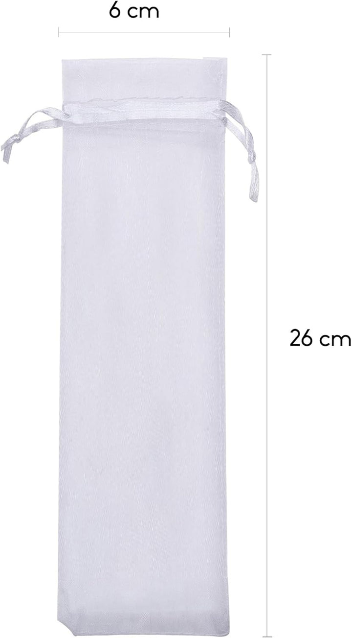 Lot de 50 Sachets en Organza Blanc – 26 cm x 6 cm