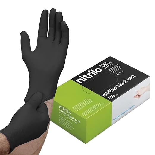 Lot de 20 Gants en Nitrile Noir – Jetables Sans Poudre