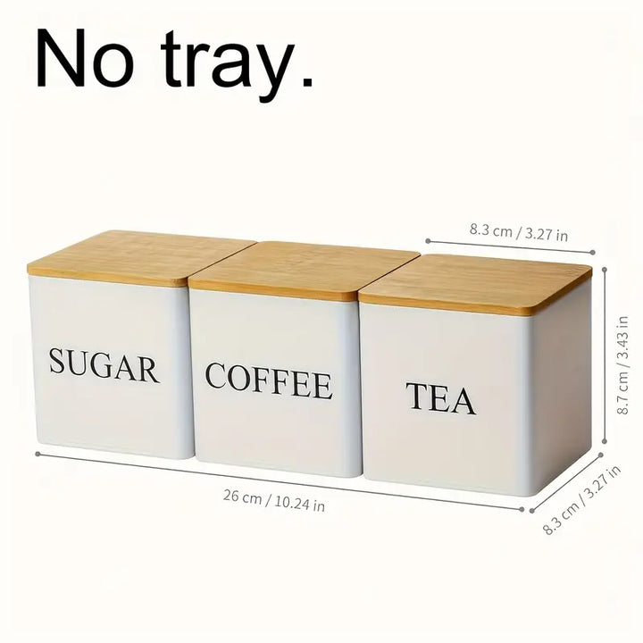 Lot de 3 Boîtes de Rangement Noir et Blanc, Contenants Métalliques pour Grains de Café, Sucre et Thé- Couleur blanche