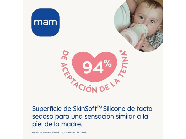 MAM - Easy Start Biberon anti-coliques avec tétine en silicone Rose - 260 ml